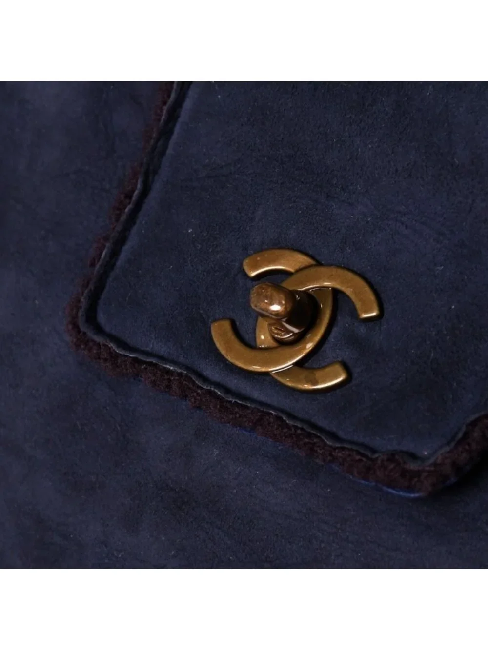 Chanel Shearling Bag CC Logo Nubuck Antique Gold